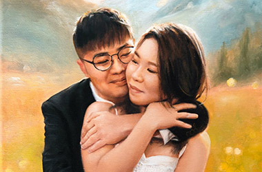 Commissioned portrait painting of a couple, created as an anniversary gift