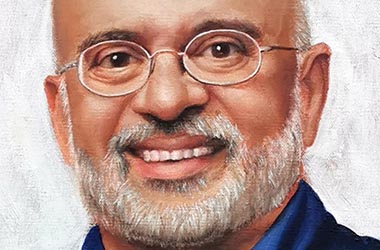 Painting of Mr. Piyush Gupta - realistic Portrait Drawing as a corporate gift. Beautiful commissioned artwork by Singapore contemporary artist