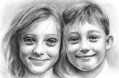 Twins - Child Portrait Drawing, siblings portrait, commissioned drawing, commissioned art