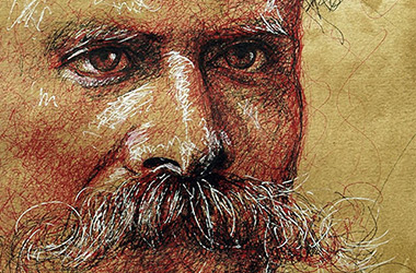 Nietzsche  - Pen Drawing Portrait by Singapore contemporary artist Liu Ling