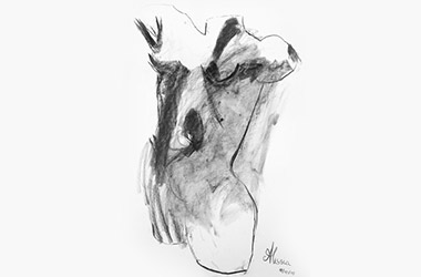 Female Torso with Drapery Blind Drawing  - Singapore charcoal drawing art class. Beautiful artwork by Singapore contemporary artist