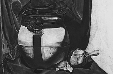 Still Life - classical realism charcoal drawing - Classical realism in Singapore contemporary arts scene. Beautiful artwork by Singapore contemporary artist