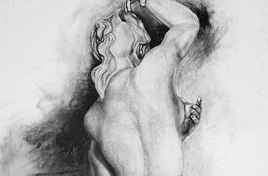 Crouching Aphrodite III - Singapore art class - contemporary art in charcoal