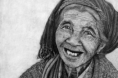 The Vegetable Seller - photorealism art - Singapore art class. Beautiful artwork by Singapore contemporary artist