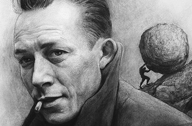 Albert Camus - celebrity portrait drawing, contemporary classical realism portrait