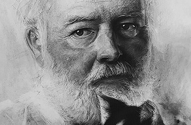 Ernest Hemingway - celebrity portrait drawing, contemporary classical realism portrait