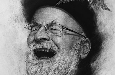 Terry Pratchett - celebrity portrait drawing, contemporary classical realism portrait