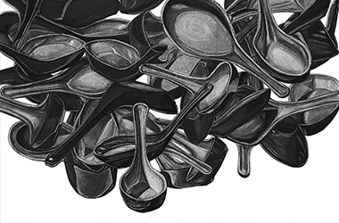 Spoons - Overlapping drawing, Singapore contemporary art scene and art class. Beautiful artwork by Singapore contemporary artist