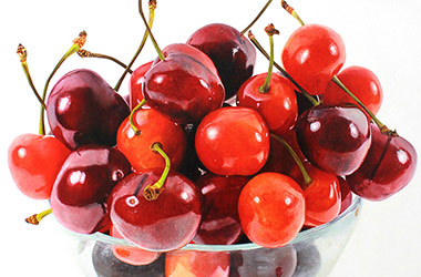 Cherries: hyper-realistic oil painting, Singapore contemporary art and art class