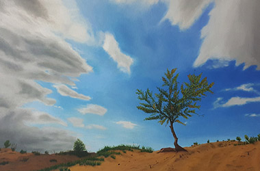 Solitude: photo-realistic landscape oil painting, Singapore contemporary art scene. Artwork by Singapore contemporary artist