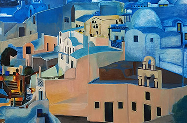Santorini: contemporary oil painting, Singapore arts scene. Artwork by Singapore contemporary artist