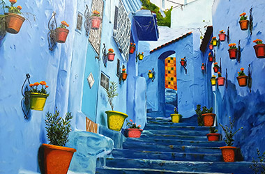 Blue City: contemporary oil painting, Singapore arts scene. Artwork by Singapore contemporary artist