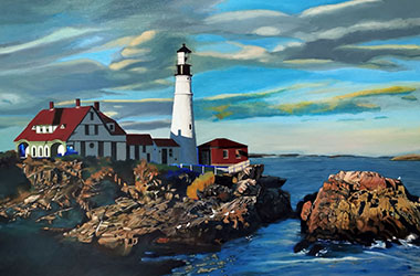 Portland Head Light: contemporary oil painting, Singapore arts scene. Artwork by Singapore contemporary artist
