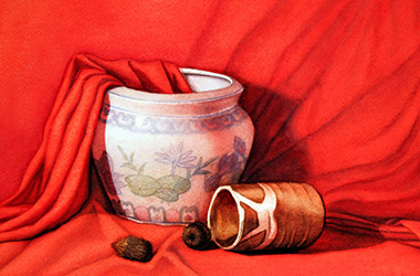 Still Life II by Singapore female artist Karen: Singapore art studies in contemporary painting style / realism in Singapore watercolour painting