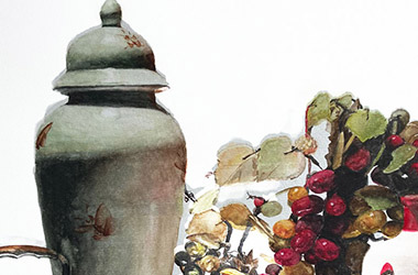 NAFA certificate oil painting course intermediate lecturer Raphael Koh Still Life I by Singapore female artist: realism in Singapore contemporary watercolour paintings / Singapore art studies in contemporary painting style